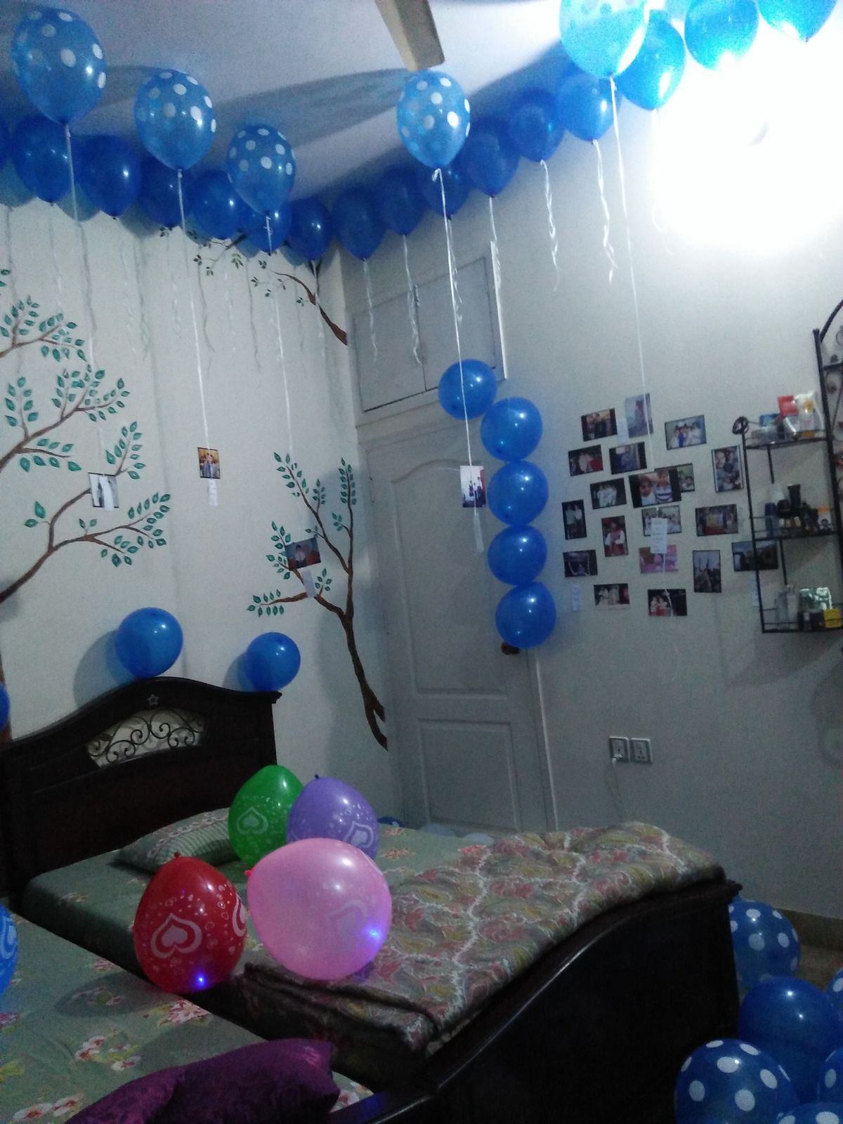 Birthday Surprise Room Decor – Blue Polka Dot Balloons, Number Foil & Happy Birthday Letters