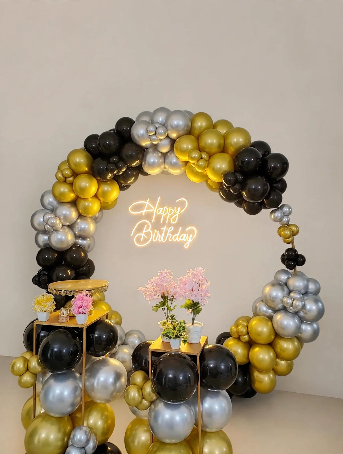 Black and Golden Birthday Theme Decor - decoration setup by Belinda Store