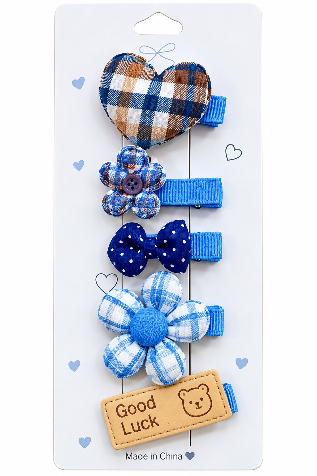 Blue Plaid Hair Clips Gift Set