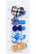 Blue Plaid Hair Clips Gift Set