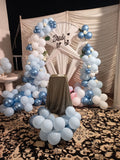 Blue and white bridal shower decoration Karachi with bride to be arch and balloon garland – image 1