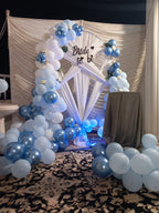 Blue and white bridal shower decoration Karachi with bride to be arch and balloon garland – image 2