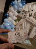 Blue and white bridal shower decoration Karachi with bride to be arch and balloon garland – image 6