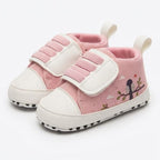 Blush Pink Tree Print Velcro Baby Shoes close-up view – soft sole baby shoes – Belinda Store