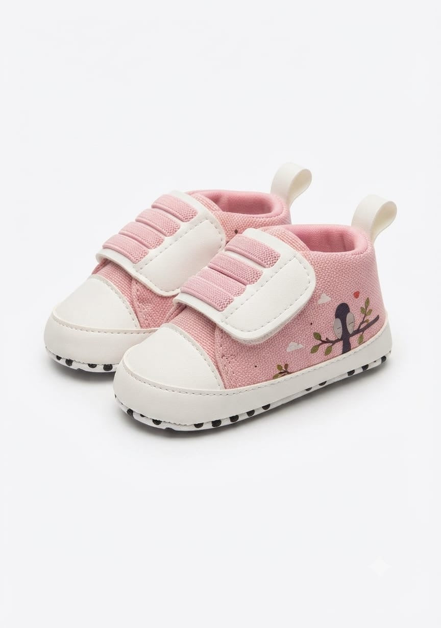 Blush Pink Tree Print Velcro Baby Shoes soft sole prewalker for baby girls – Belinda Store