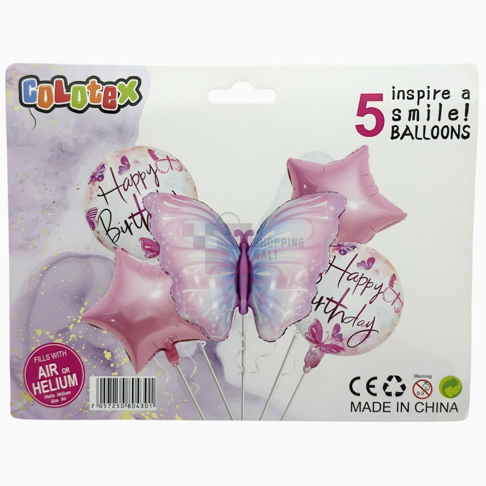 Butterfly Foil Balloon Set – 5 Pcs