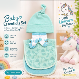 Newborn Baby Set - Cap, Socks and Bib 3 Pcs Soft Cotton Gift Set