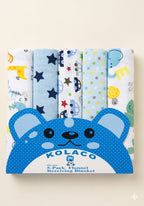 KOLACO 5-pack blue flannel receiving blankets with star and animal prints