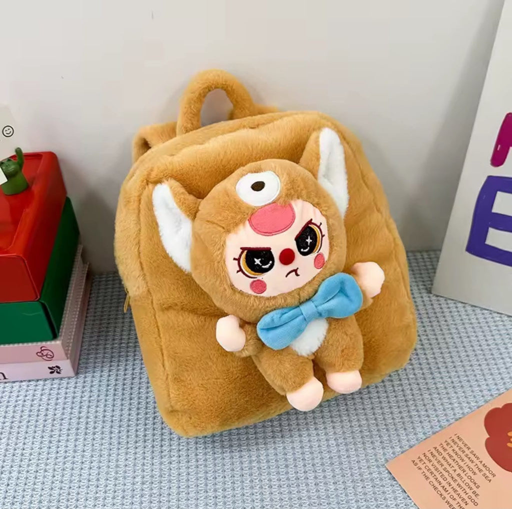 Labubu Plush Backpack - Fuzzy Bunny Backpack for Kids - Brown