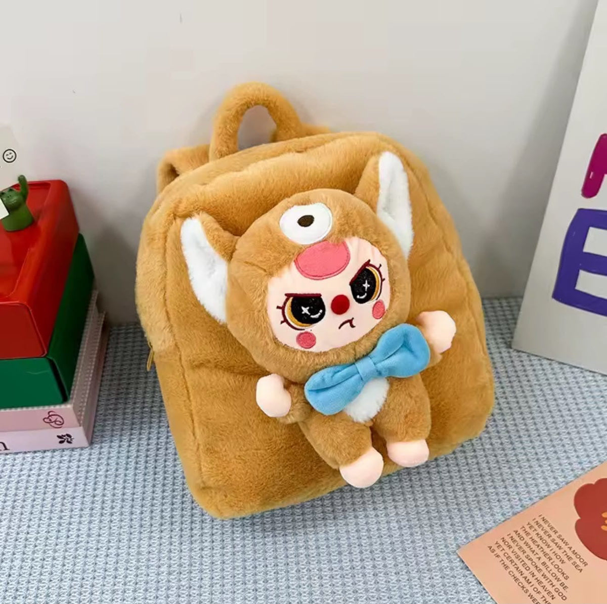 Labubu Plush Backpack - Fuzzy Bunny Backpack for Kids - Brown