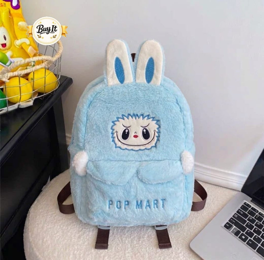 Blue plush monster kids backpack