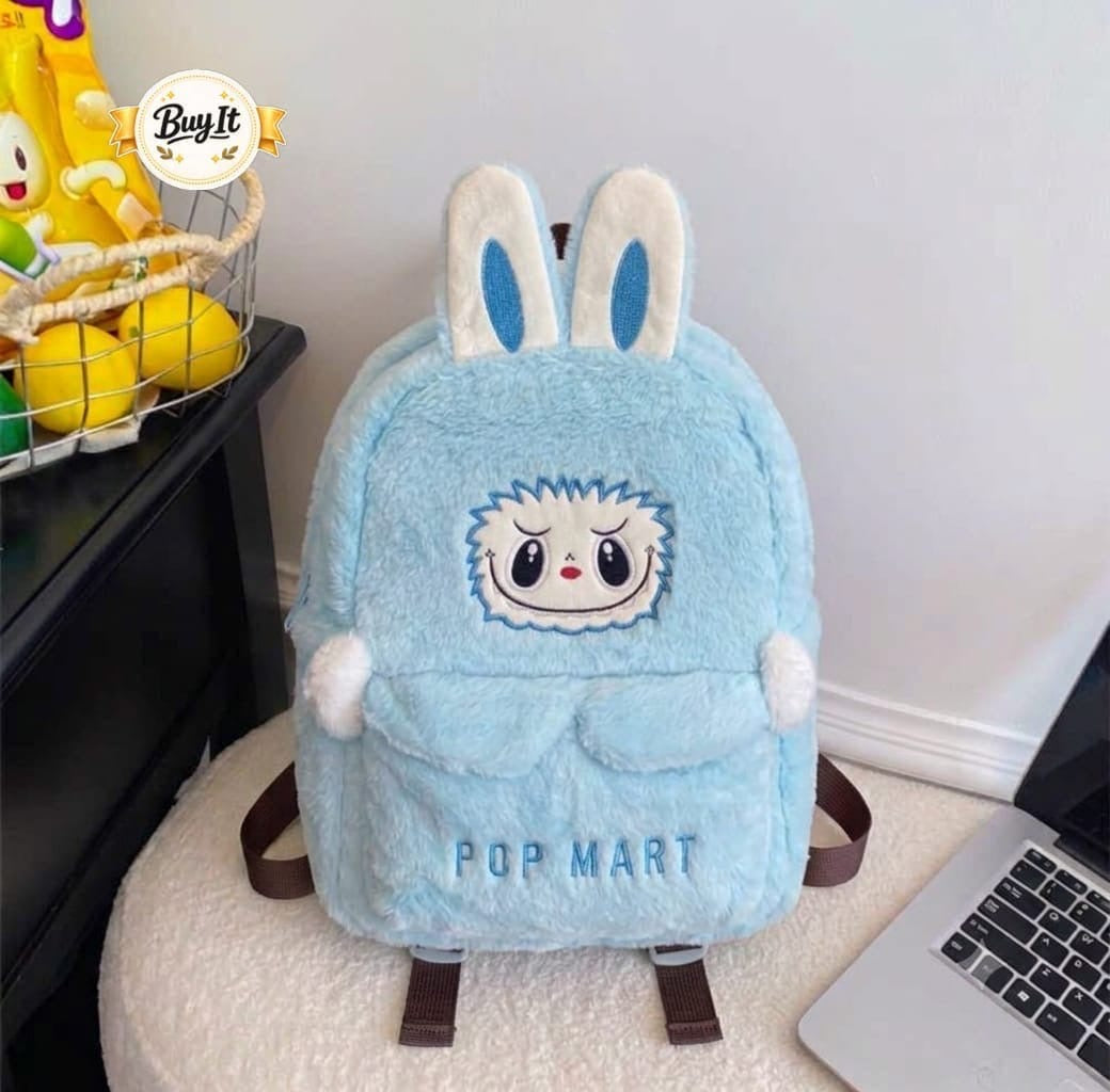 Blue plush monster kids backpack