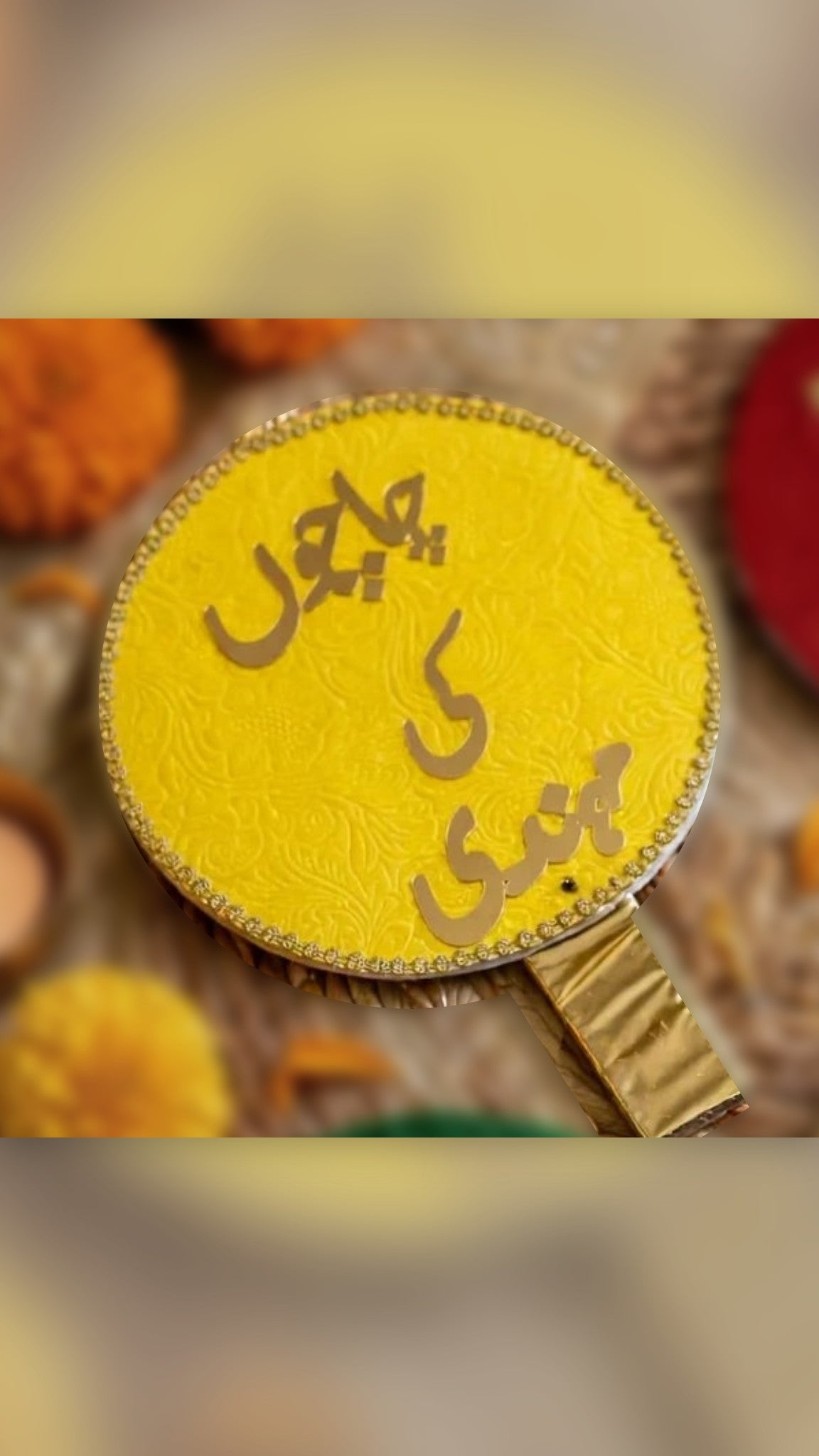 Chachu Ki Mehndi yellow velvet hand prop