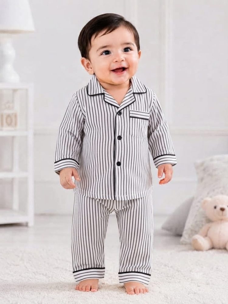 Charcoal Striped Baby Night Suit – 2-piece baby PJ's set 0-24 months – Belinda Store