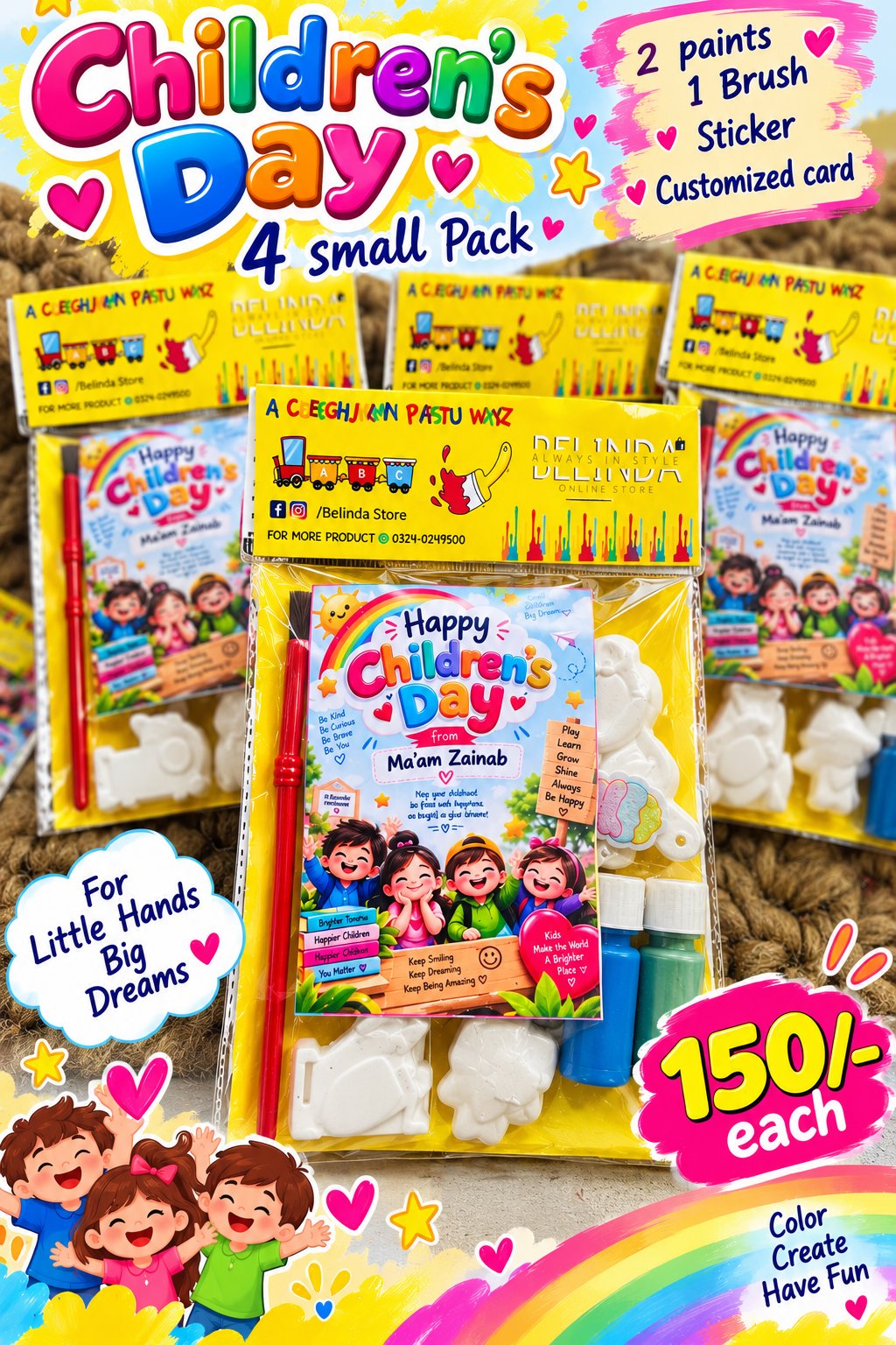Childrens Day small painting pack with customized card