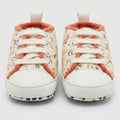 Cream Floral Lace-Up Baby Shoes close-up view – soft sole baby shoes – Belinda Store