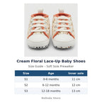 Cream Floral Lace-Up Baby Shoes size guide – soft sole baby shoes – Belinda Store