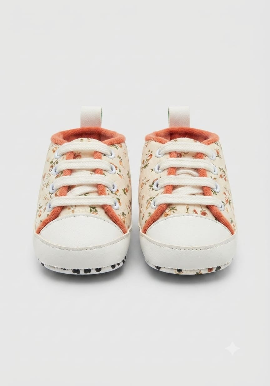 Cream Floral Lace-Up Baby Shoes soft sole prewalker for baby girls – Belinda Store