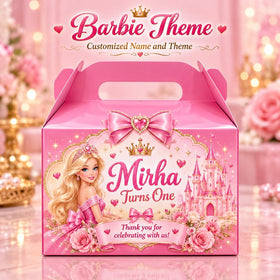 Pink doll theme customized birthday goodie box with name