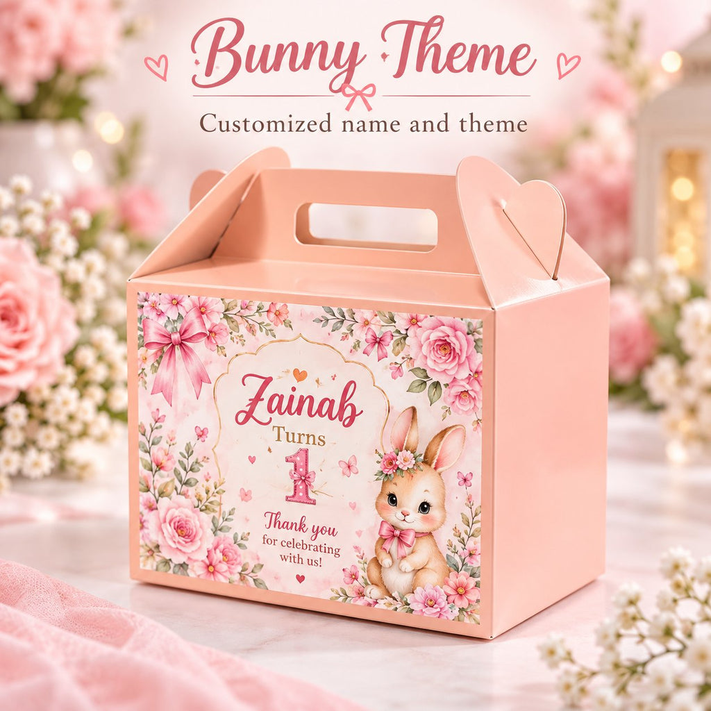 Bunny theme customized birthday goodie box with name