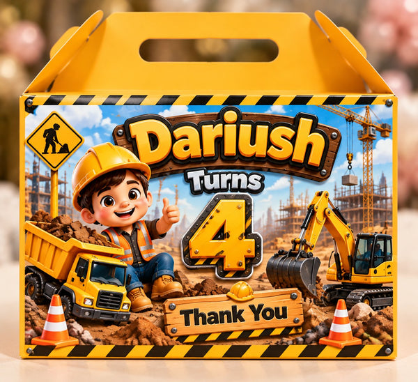 Construction Theme Customized Birthday Goodie Box – Personalised Name Party Favour Box