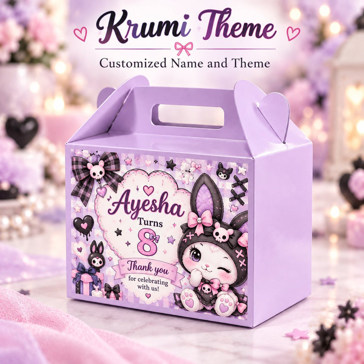 Kuromi theme customized birthday goodie box with name
