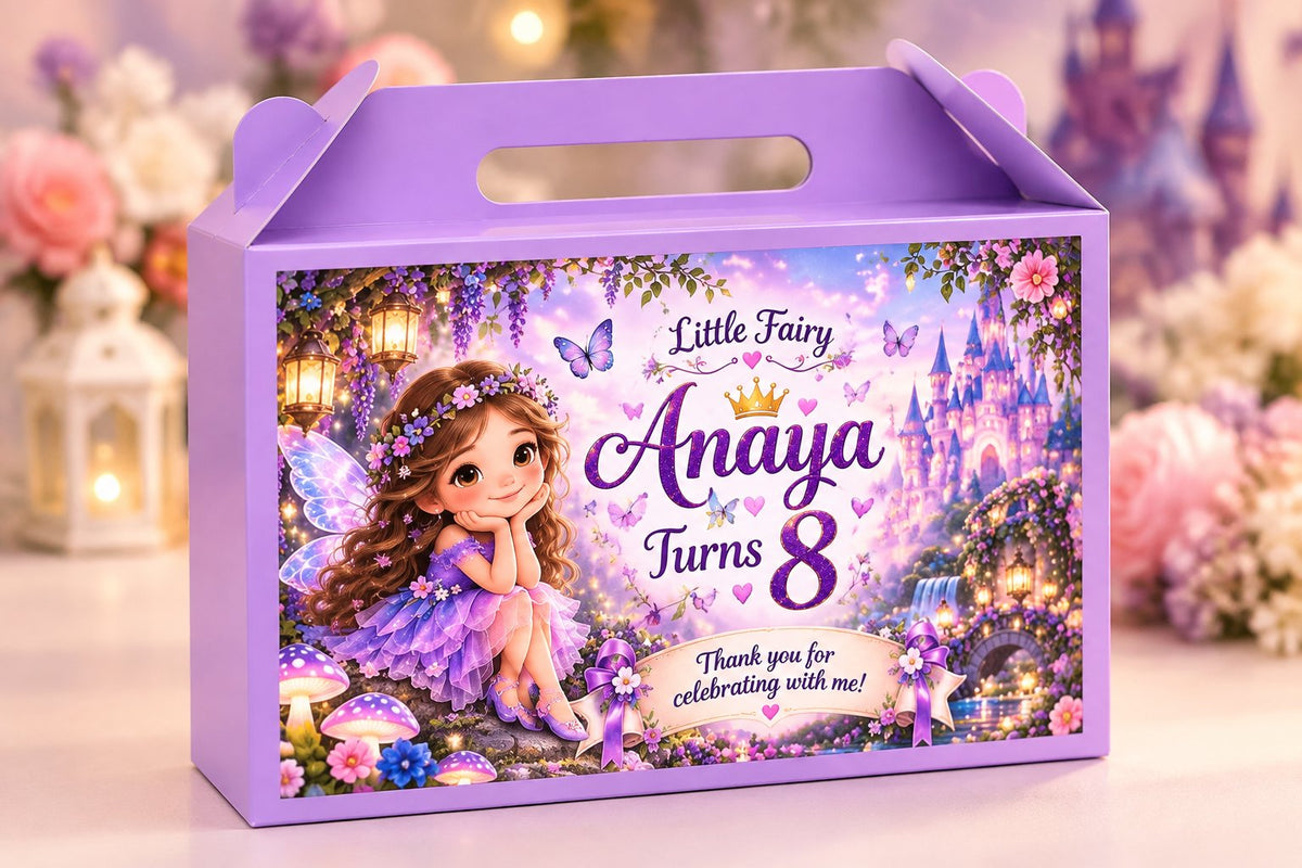 Little Fairy theme customized birthday goodie box with name