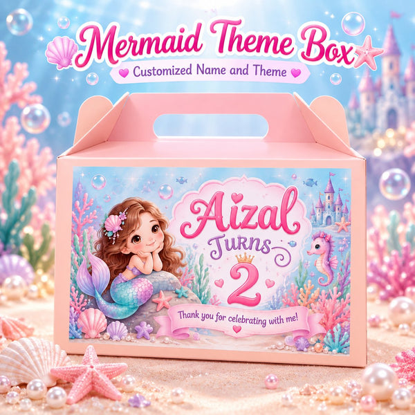 Mermaid Theme Customized Birthday Goodie Box – Personalised Name Party Favour Box