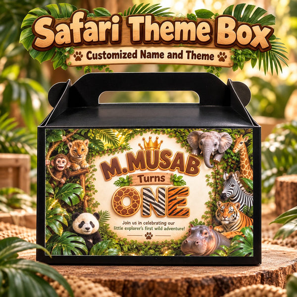 Safari Jungle Theme Customized Birthday Goodie Box – Personalised Name Party Favour Box