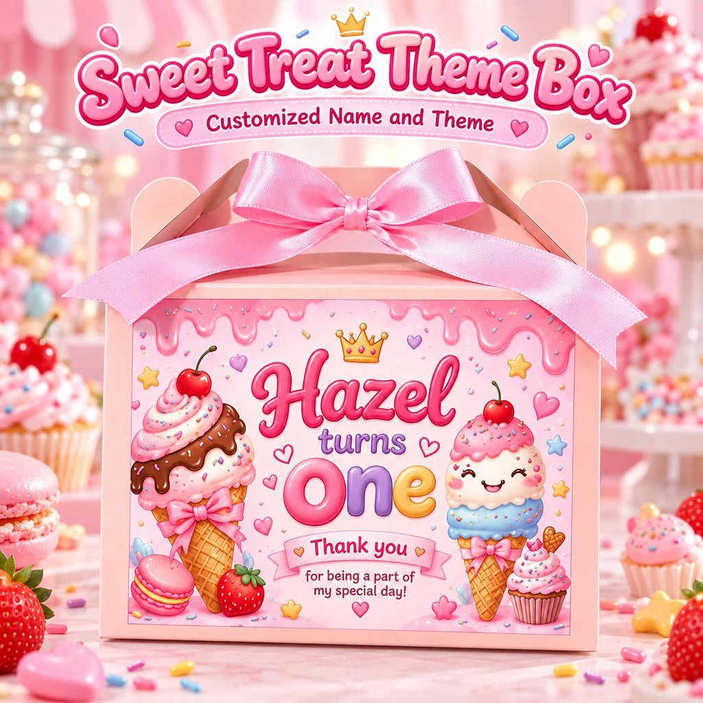 Sweet Treat Ice Cream theme customized birthday goodie box with name