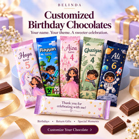 Customized birthday chocolate bars with child name in Unicorn, Roblox, Princess, Dino and Space themes
