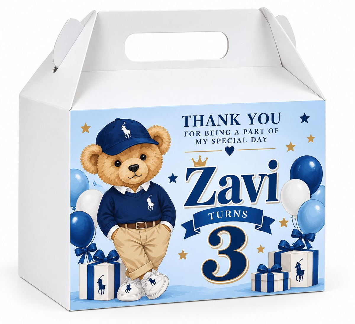 Customized teddy bear thank you goodie box personalised name
