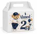 Customized teddy bear birthday goodie box name and age