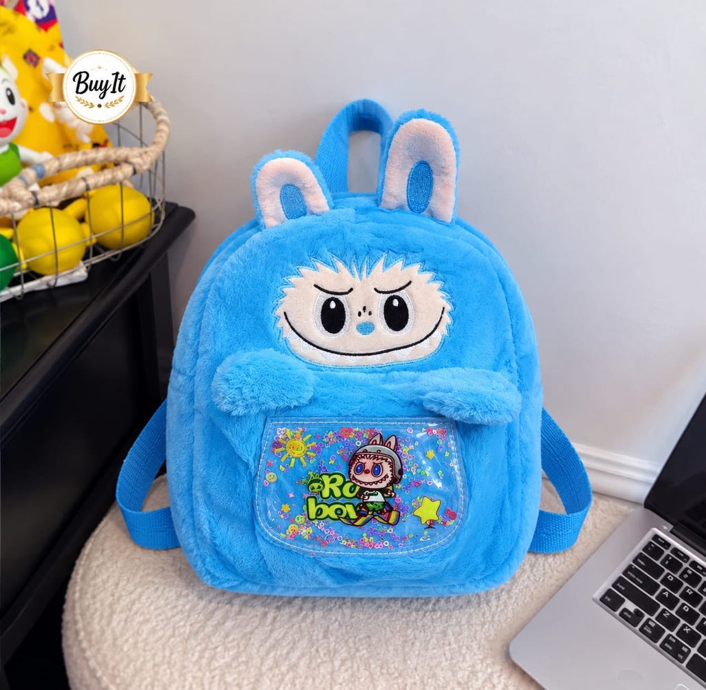 Labubu Plush Backpack - Fuzzy Bunny Backpack for Kids - Blue
