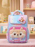 Blue pink kids squirrel school backpack with 3D face and keychain