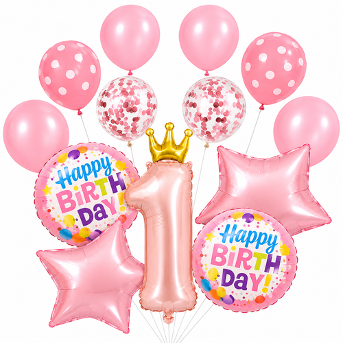 1st Birthday Foil Balloon Set – 13 Pcs