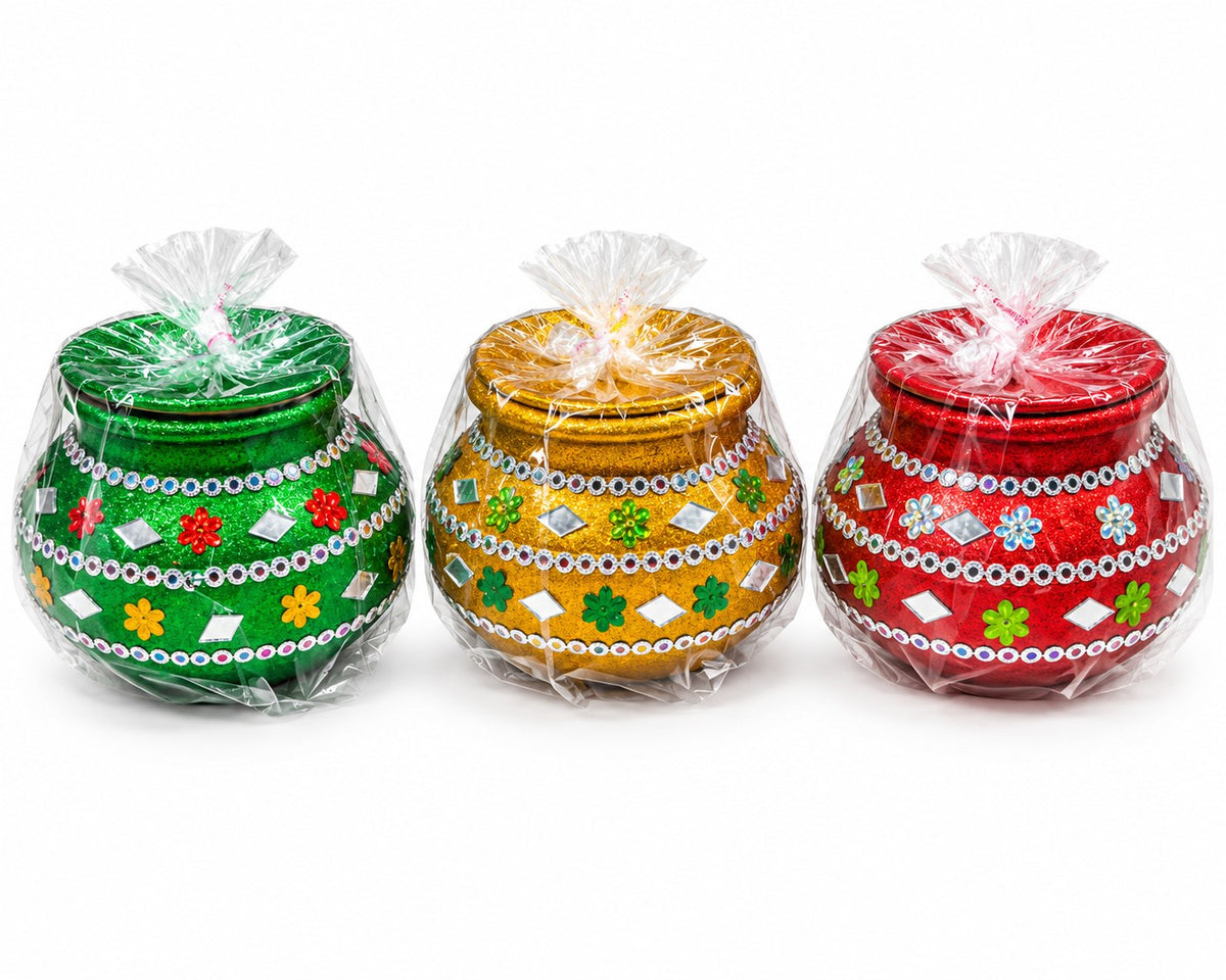 Decorated mehndi matki set of 3