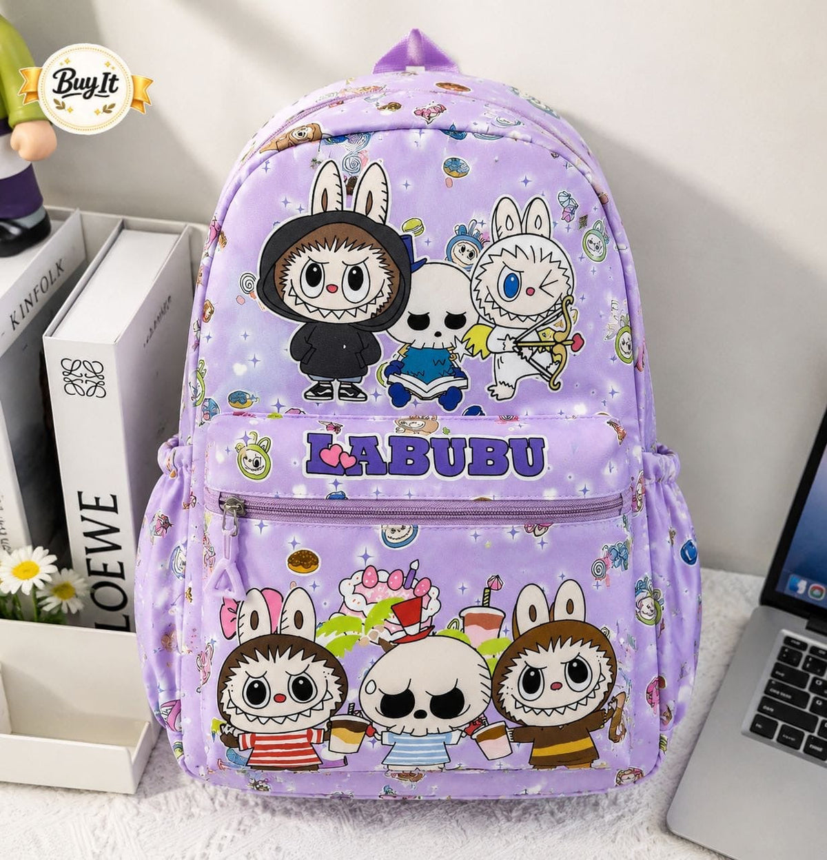 Labubu kids backpack purple print design - Belinda Store
