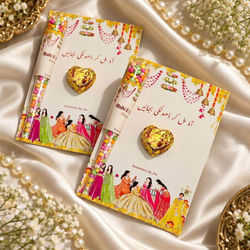 Customized Dholki heart chocolate return favour cards