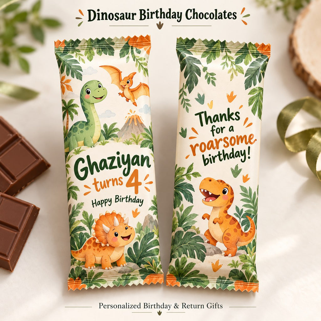 Dinosaur theme customized birthday chocolate bar with name