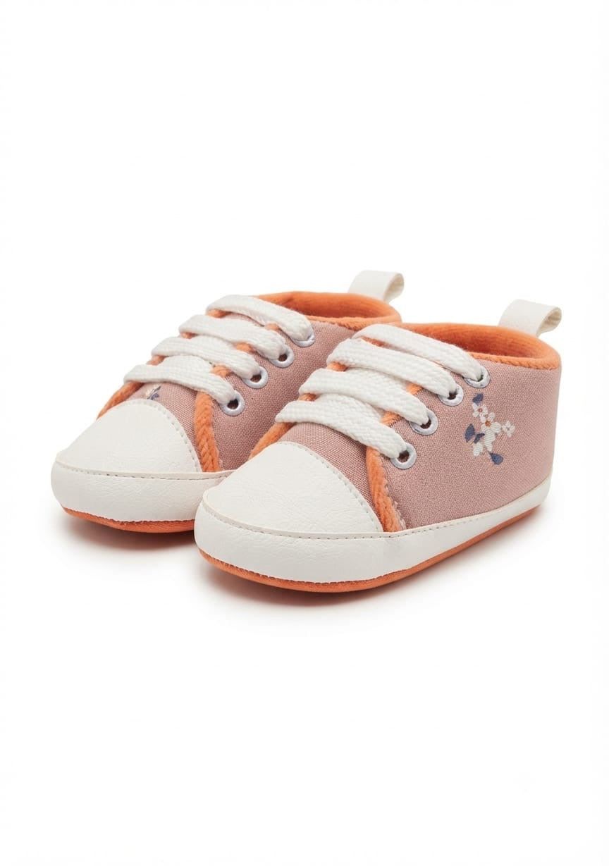 Dusty Pink Floral Lace-Up Baby Shoes soft sole prewalker for baby girls – Belinda Store