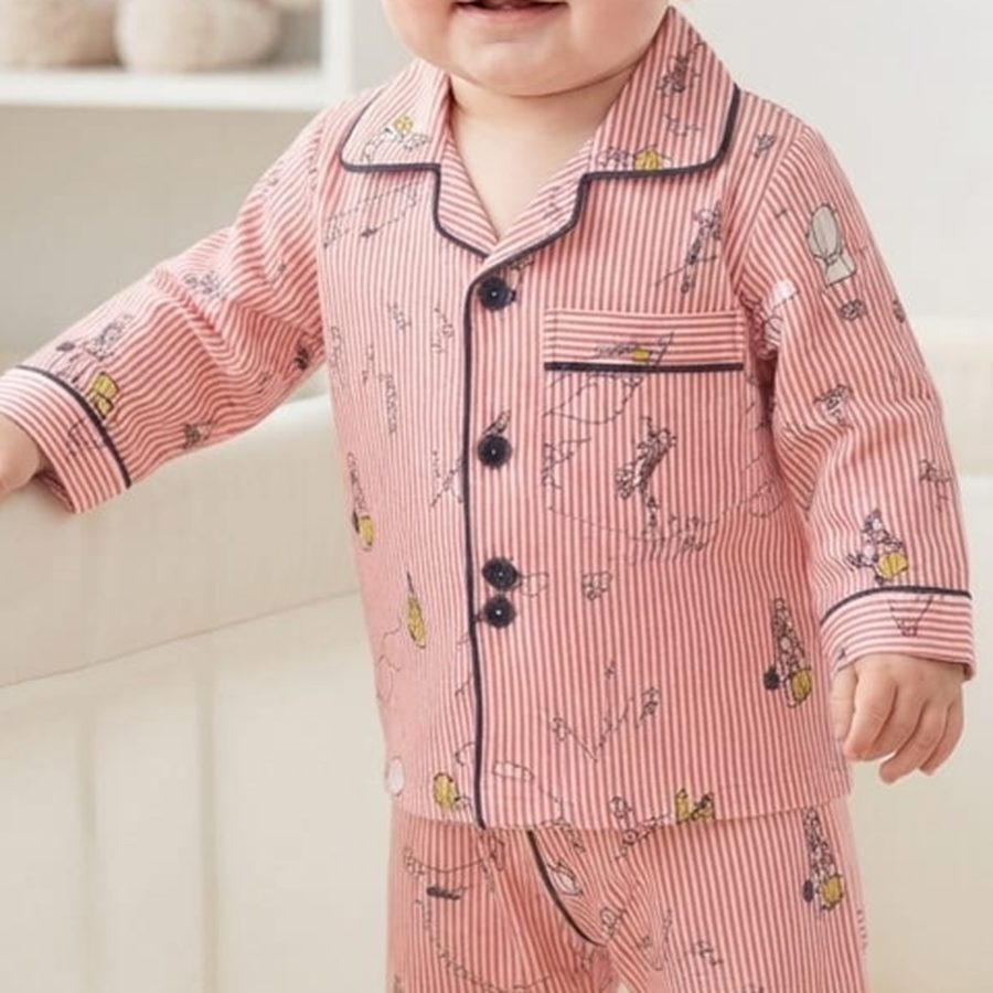 Dusty Pink Printed Baby Night Suit fabric and print close-up – Belinda Store