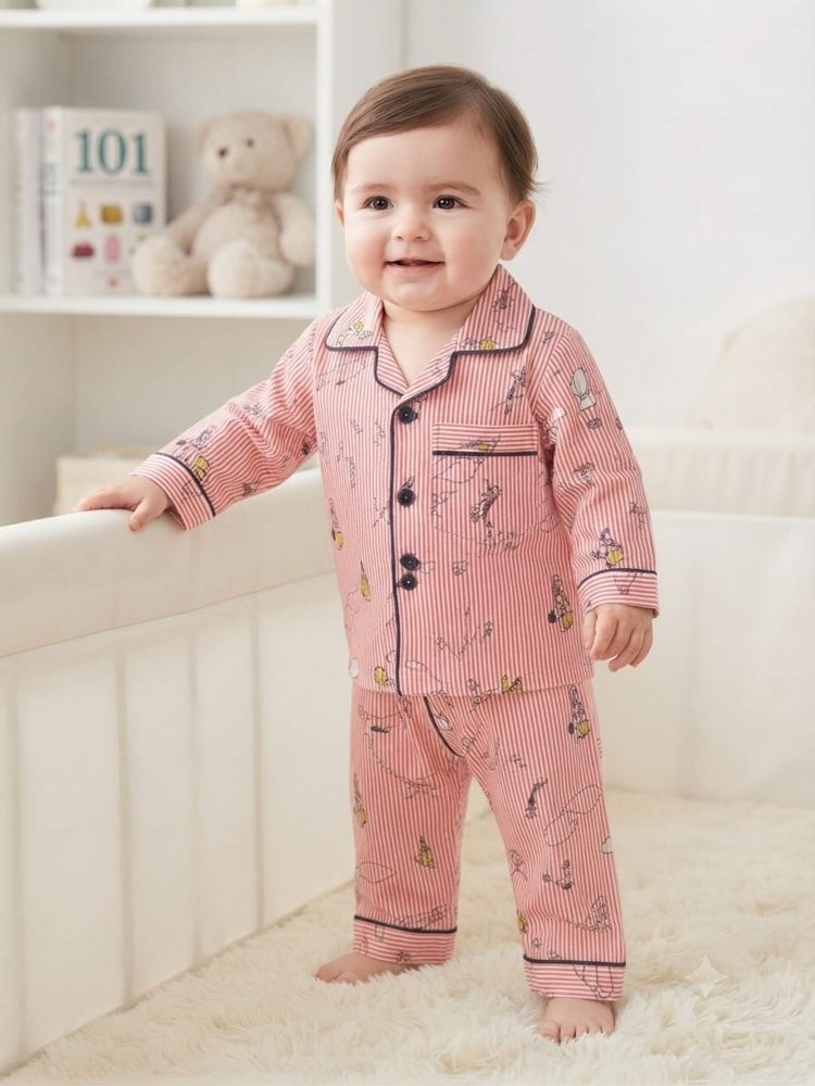 Dusty Pink Printed Baby Night Suit – 2-piece baby PJ's set 0-24 months – Belinda Store