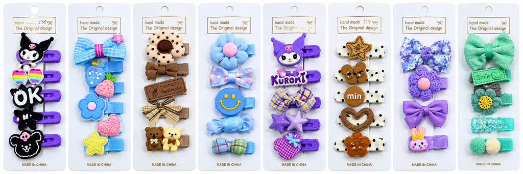 Eight Kawaii Hair Clip Cards Display