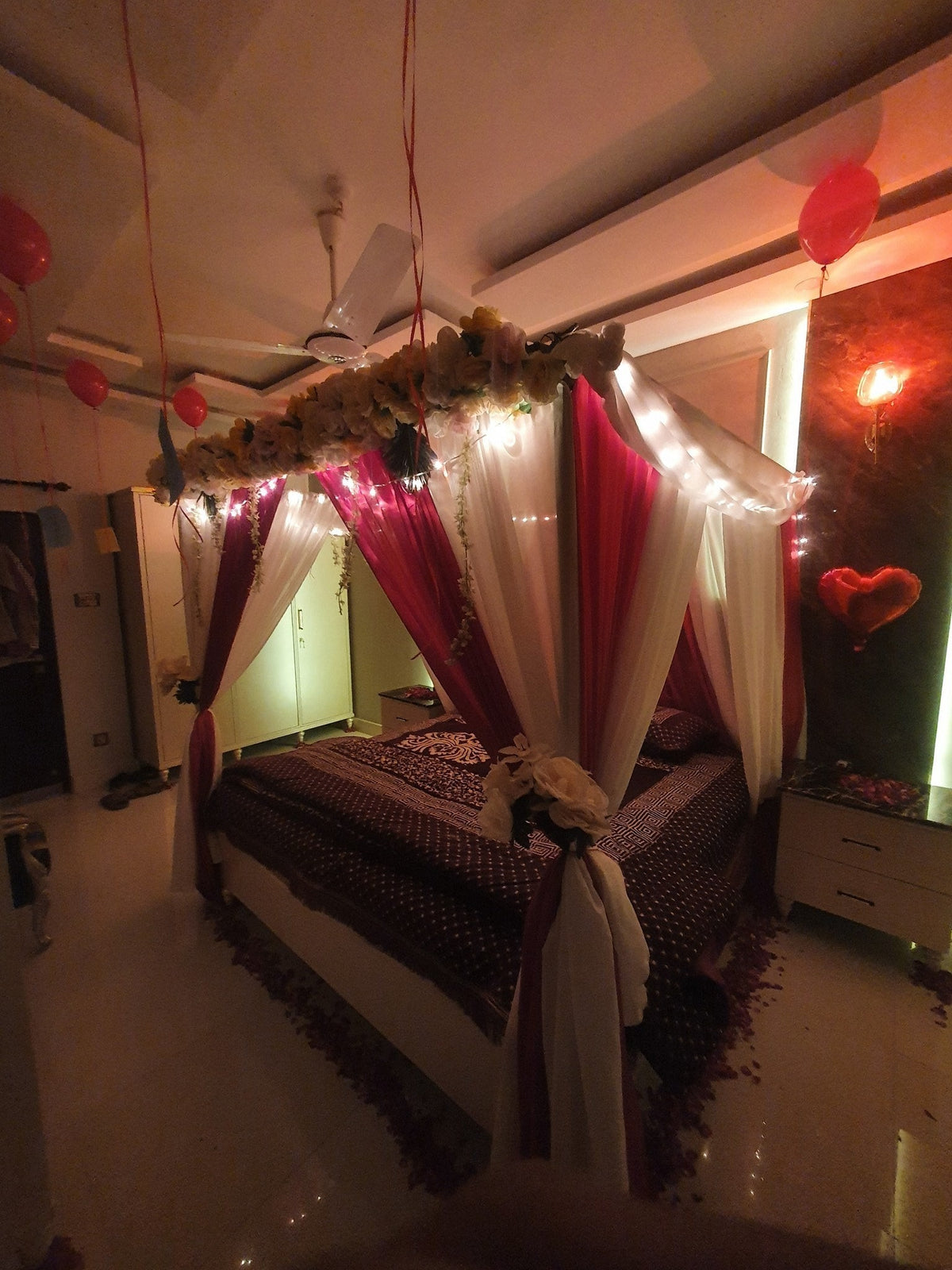Elegant wedding room decoration Karachi romantic night setup – image 1