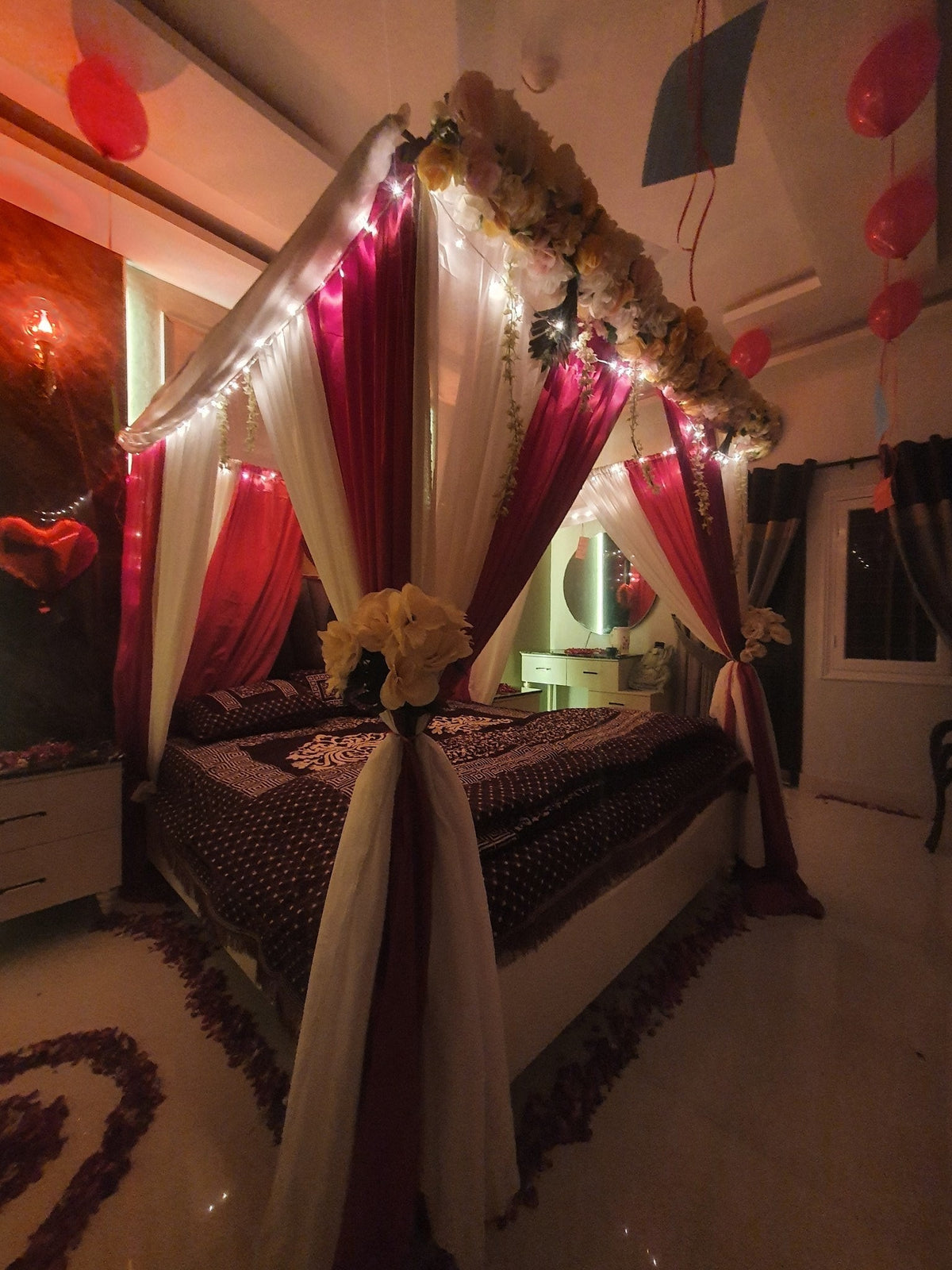 Elegant wedding room decoration Karachi romantic night setup – image 4