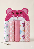 Kolaco 5 pack baby flannel receiving blanket pink bear