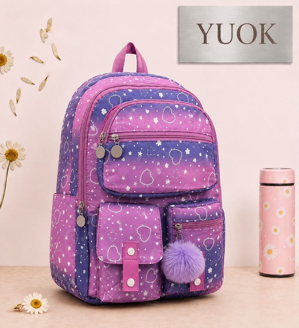 YUOK Star Print School Backpack - Purple