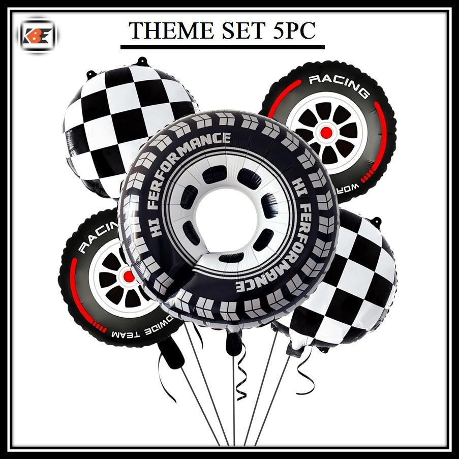 Race Car Tyre Foil Balloon Set – 5 Pcs
