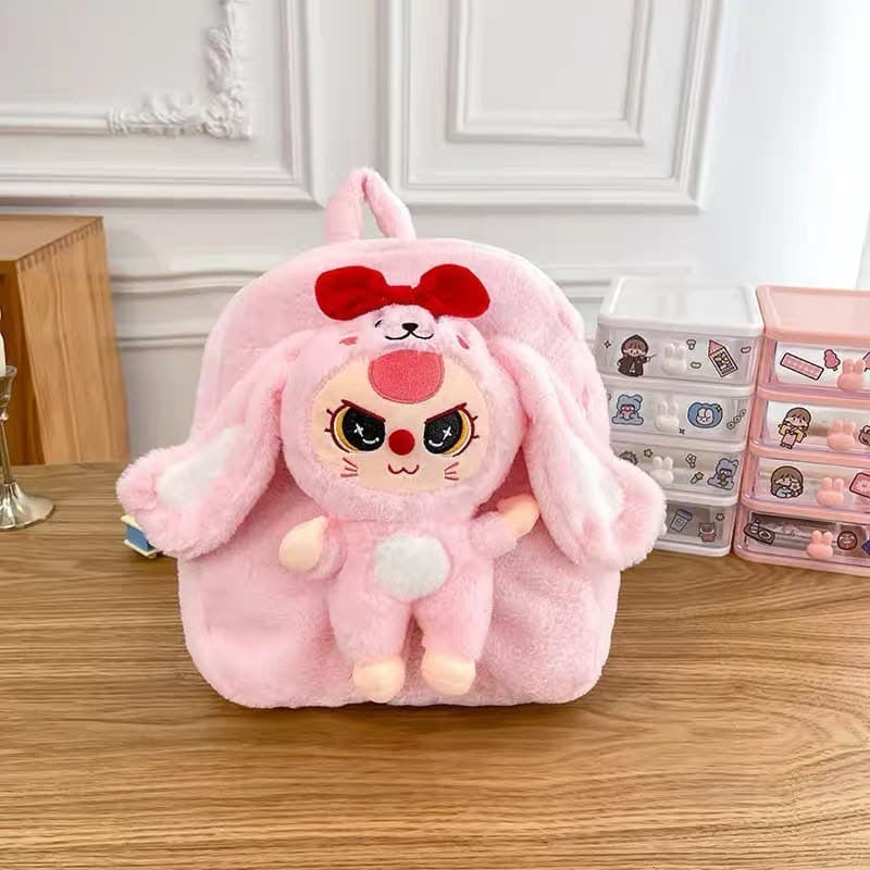Labubu Plush Backpack - Fuzzy Bunny Backpack for Kids - Pink